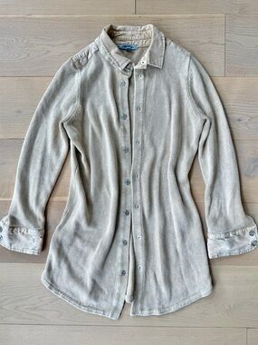 coastal grandma beige shirt jacket